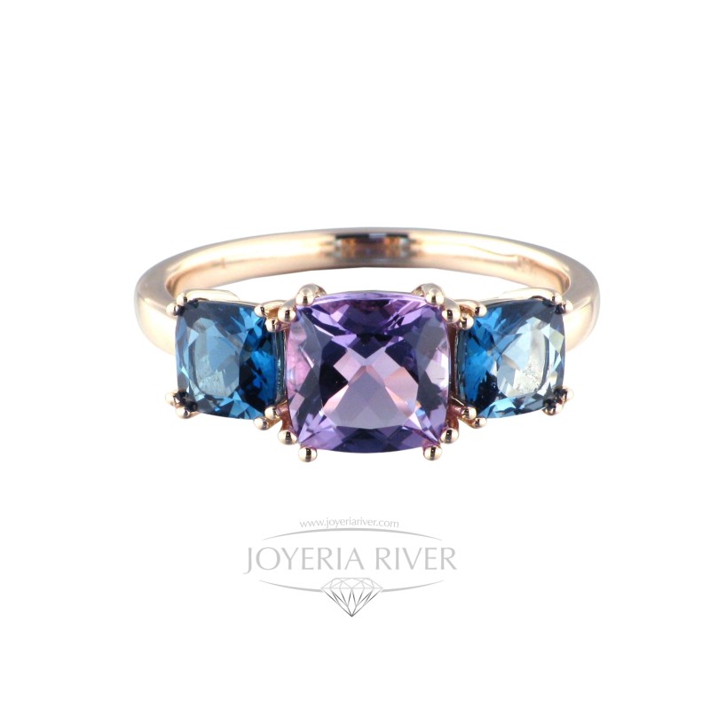 Anillo Oro Rosa London blue y Amatista R542I614 | Joyería River