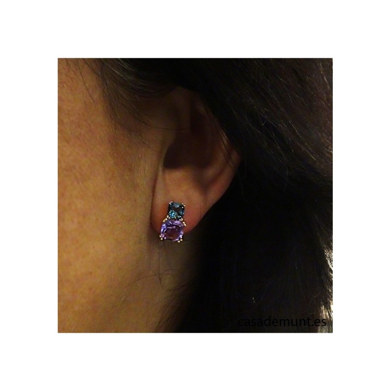 Pendientes Oro Rosa London blue y Amatista R542I624 | Joyería River