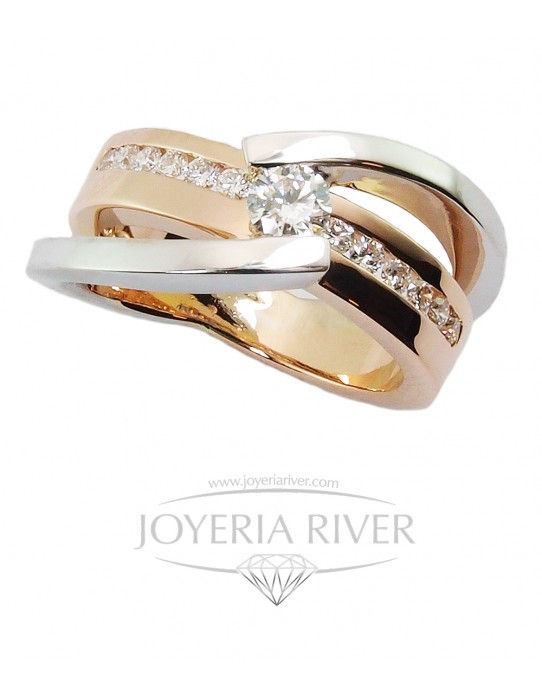 Sortija Oro Blanco y Rosa con Diamantes RA13I53 | Joyería River