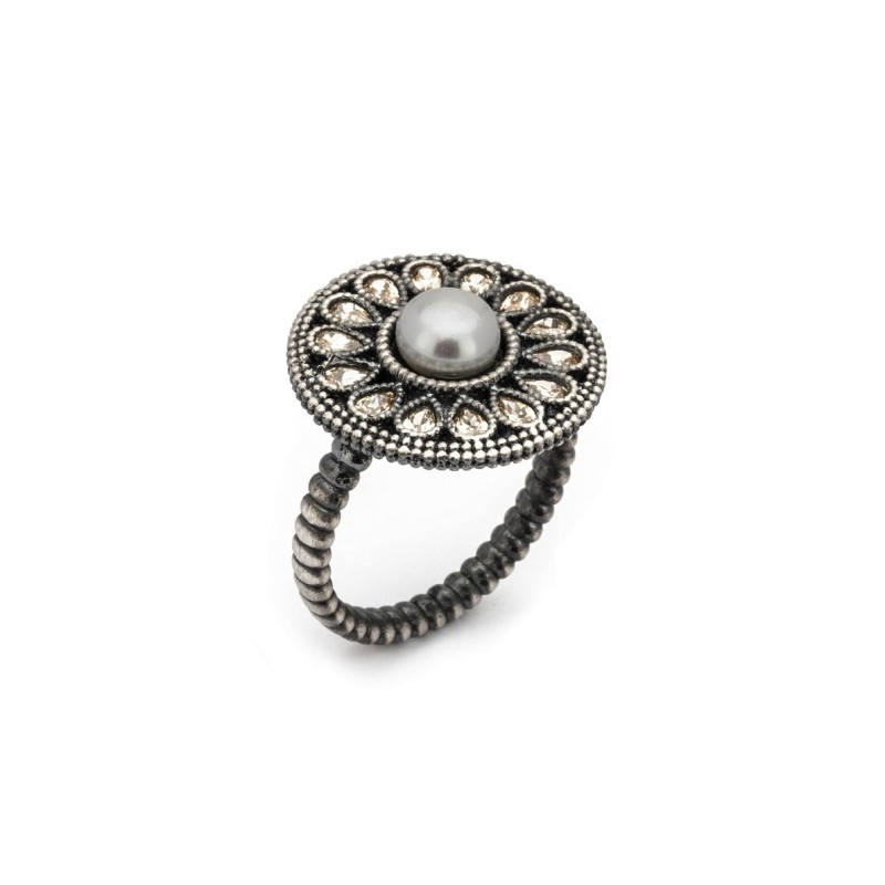 Anillo Raive Plata Perla y Circonitas 15295 | Joyería River