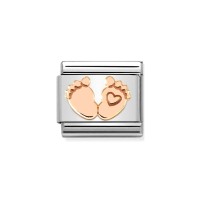 Link Nomination Acero y Oro Rosa Pies con Corazón 430104 32 | Joyer...