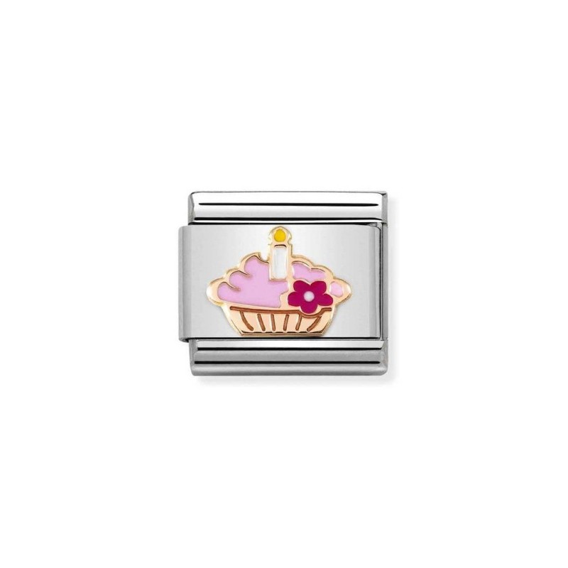 Link Nomination Acero y Oro Rosa Cupcake con Vela 430202 08 | Joyer...