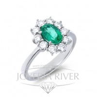 Sortija Oro Blanco, Esmeralda y Diamantes R649I012 | Joyería River