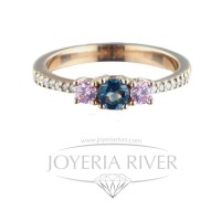 Sortija de Oro Rosa, Zafiro Rosa, Zafiro London Blue y Diamantes R6...