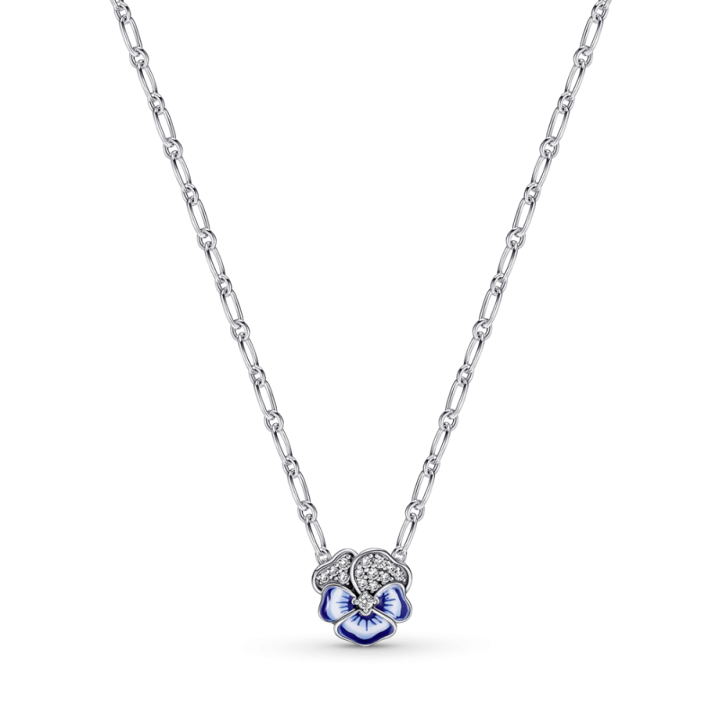 Collar Pandora plata Flor Pensamiento Azul 390770C01 | Joyería River