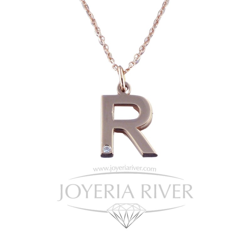 Colgante Oro Rosa y Diamantes Letra "R" R398I734 | Joyería River