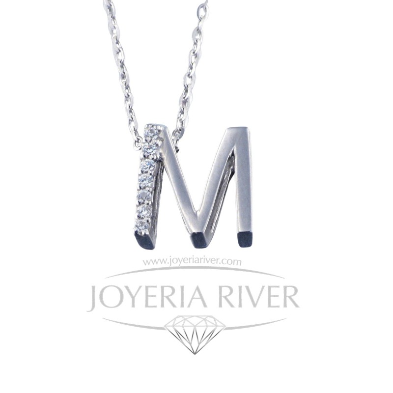 Colgante Oro Blanco y Diamantes Letra "M" R391I932 | Joyería River