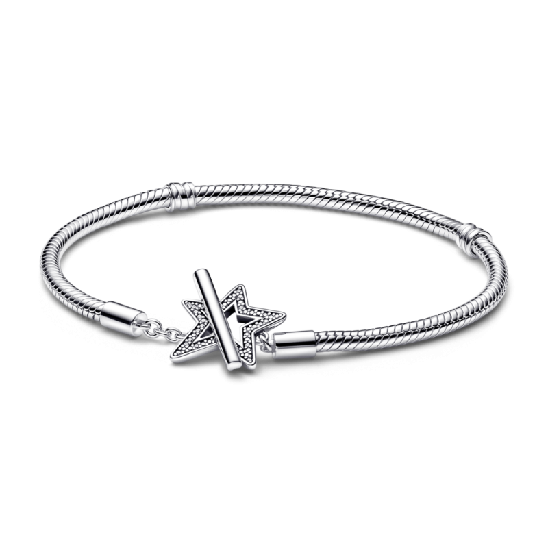 Pulsera Pandora Moments plata Cadena Serpiente cierre T Estrella As...