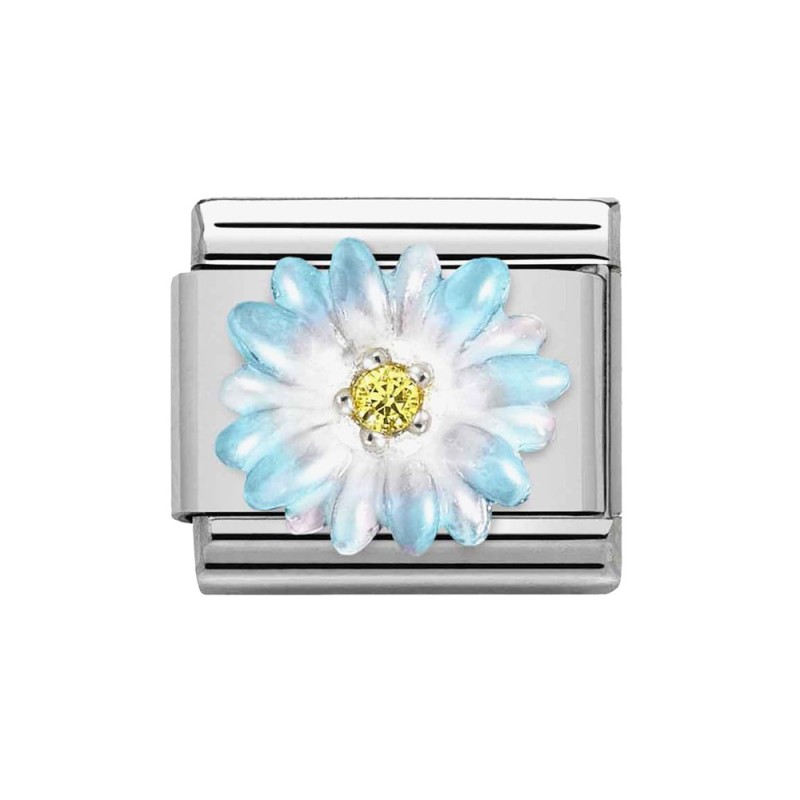 Link Nomination Acero y Plata Flor Azul 330321 06 | Joyería River