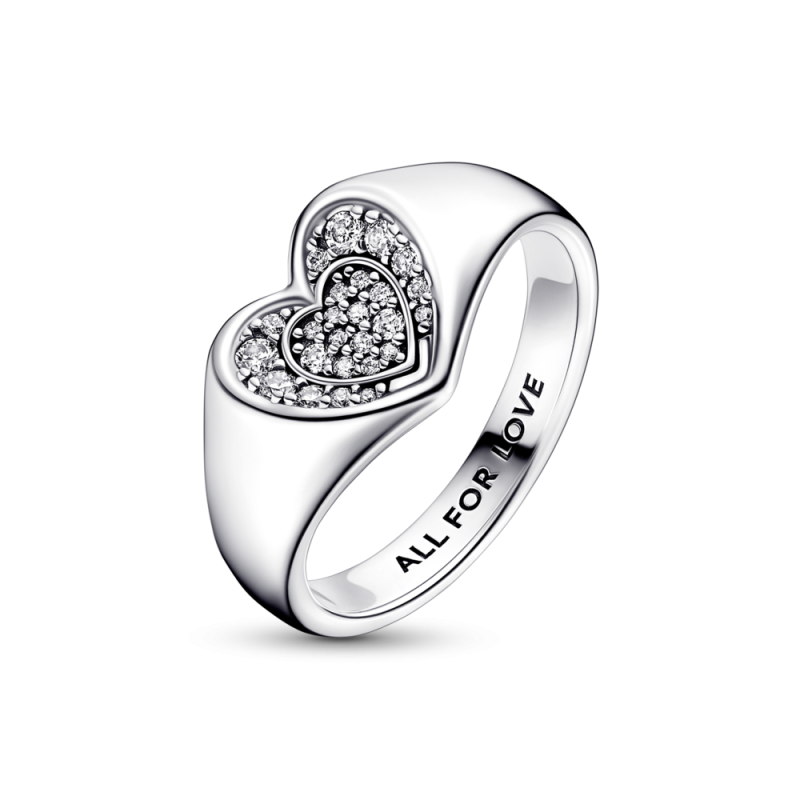 Anillo Pandora plata Sello Corazón Radiante Pavé 192491C01 | Joyerí...