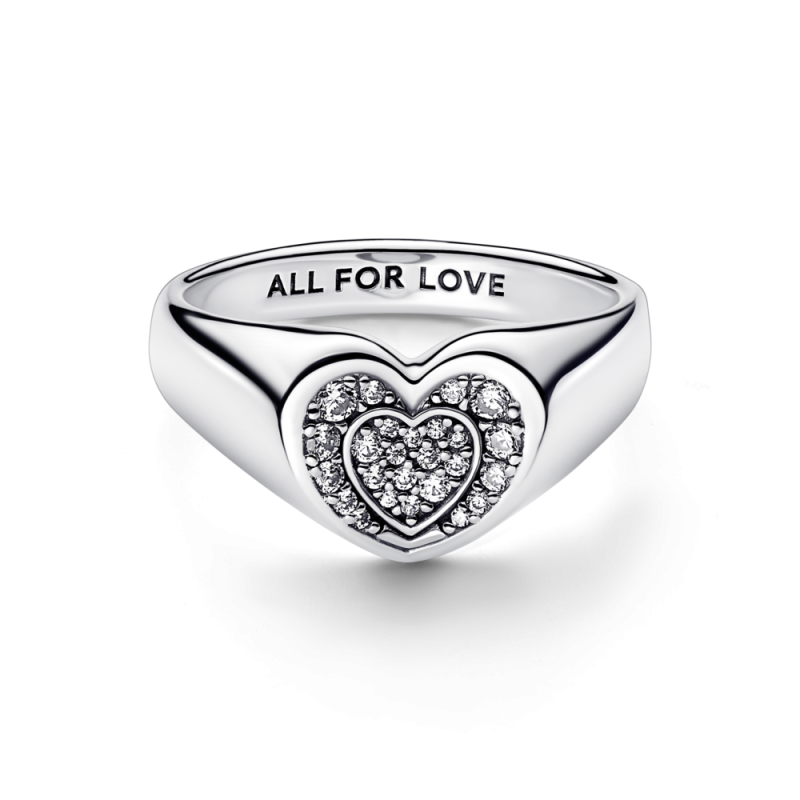 Anillo Pandora plata Sello Corazón Radiante Pavé 192491C01 | Joyerí...
