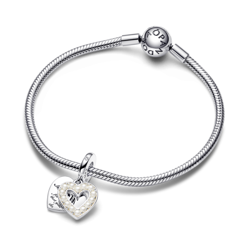 Charm Pandora Colgante Doble plata Corazón Blanco Anacarado 792649C...