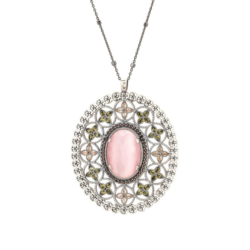 Colgante Raive Oval Ojo Gato Rosa y Circonitas C811