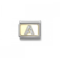 Link Nomination Acero y Oro Letra"A" Glitter 030291 01