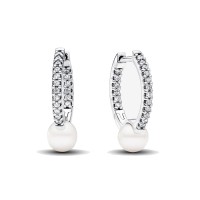 Pendientes Pandora de aro en plata de  ley Perla Cultivada de Agua  Dulce y Pavé 293171C01