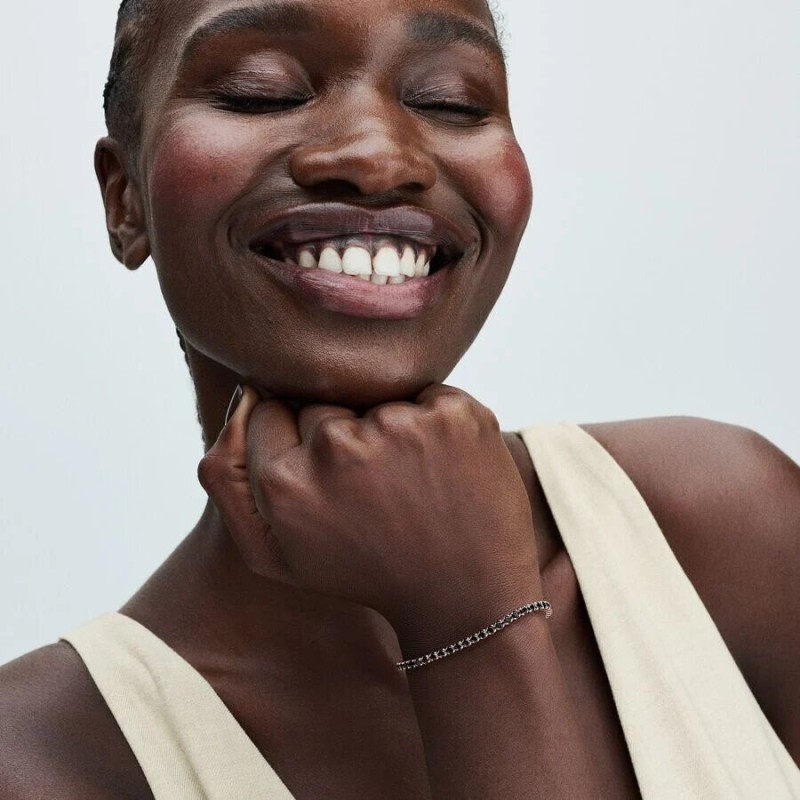 Pulsera Pandora Tenis Rosa y Piedra Negra 581469C02