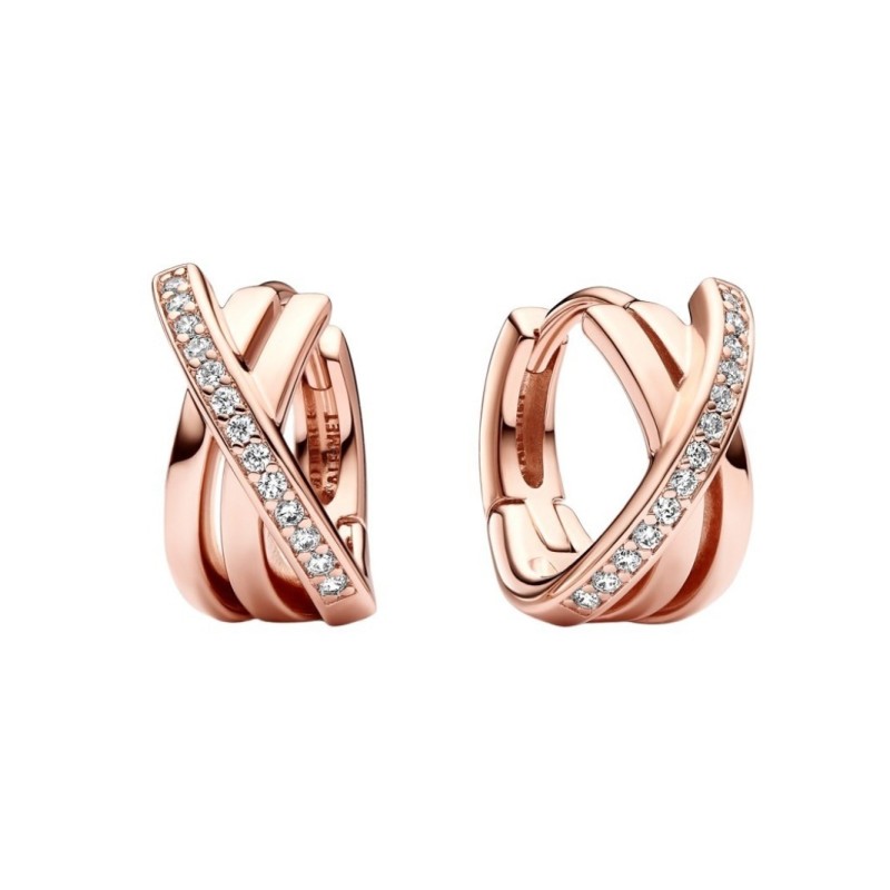 Pendientes Pandora Aro Pavé Cruzado Rosa 283150C01