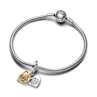 Charm Pandora Colgante Doble, Dorado y con Diamante Sintetico, Grabable Mamá 763237C01