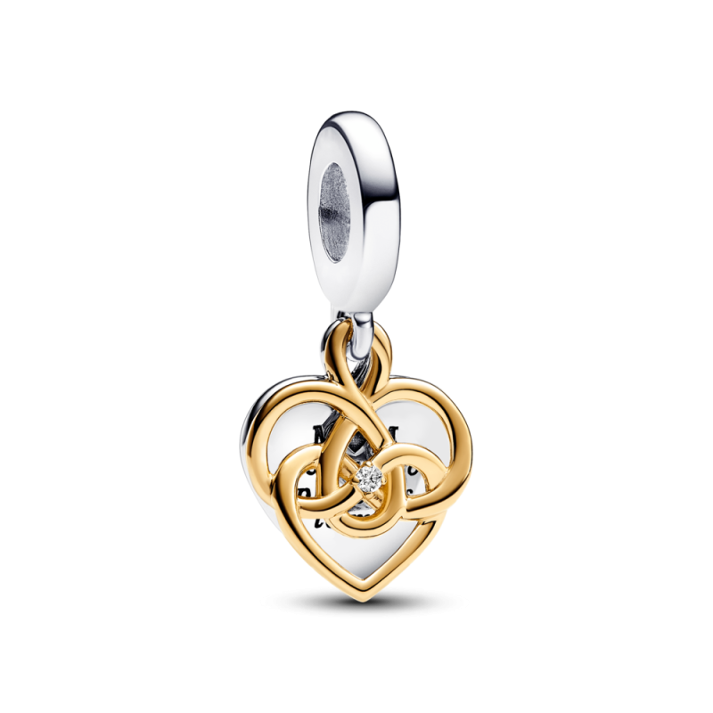 Charm Pandora Colgante Doble, Dorado y con Diamante Sintetico, Grabable Mamá 763237C01