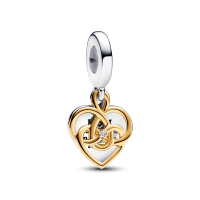 Charm Pandora Colgante Doble, Dorado y con Diamante Sintetico, Grabable Mamá 763237C01