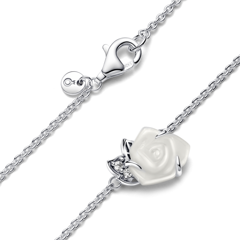 Collar Pandora plata, Rosa Blanca Floreciendo 393206C01