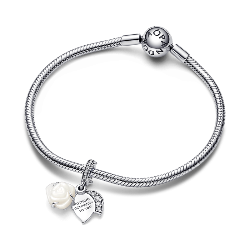 Charm Pandora Colgante Doble Rosa Blanca Floreciendo 793200C01