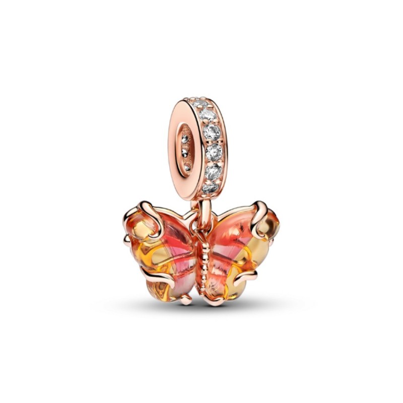 Charm Colgante Pandora Cristal de Murano Rosa y Amarillo Mariposa 782698C01
