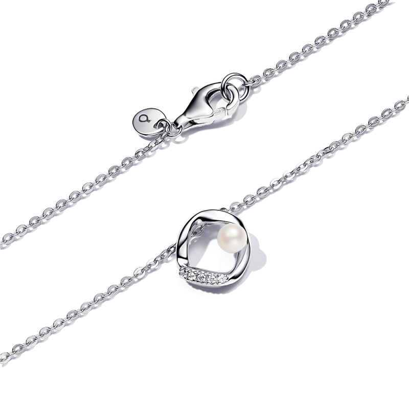 Collar Pandora plata Círculo Forma Orgánica Pavé y Perla Cultivada 393303C01
