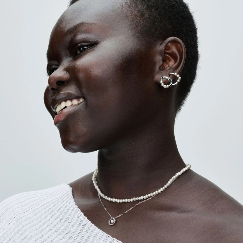 Collar Pandora plata Círculo Forma Orgánica Pavé y Perla Cultivada 393303C01