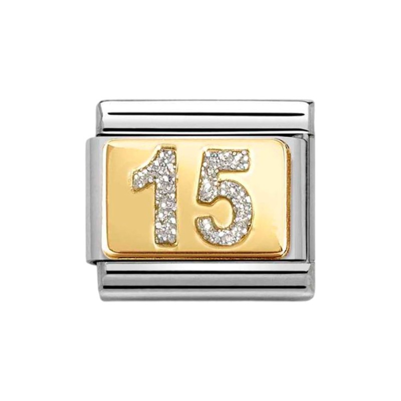 Link Nomination Acero y Oro Número 15 con Glitter 030224 07