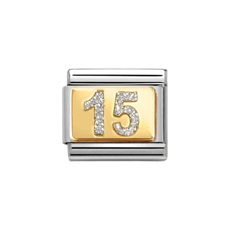 Link Nomination Acero y Oro Número 15 con Glitter 030224 07