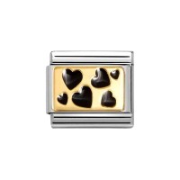 Link Nomination Acero y Oro Corazones Negros Desparramados 030284 68