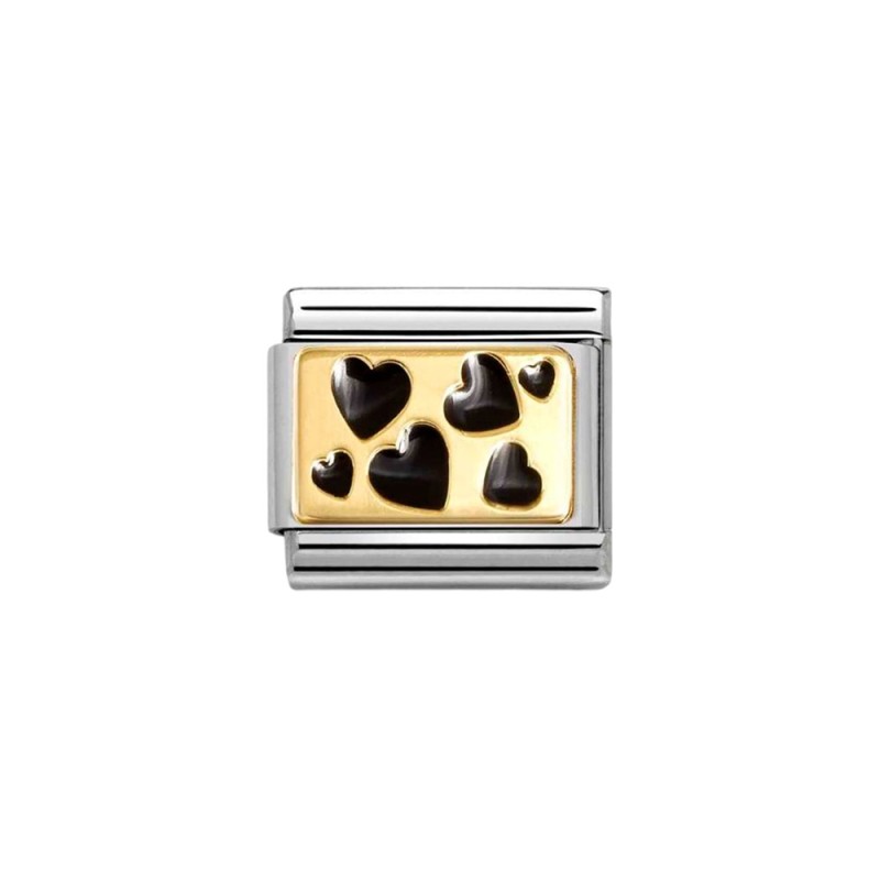 Link Nomination Acero y Oro Corazones Negros Desparramados 030284 68