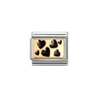 Link Nomination Acero y Oro Corazones Negros Desparramados 030284 68