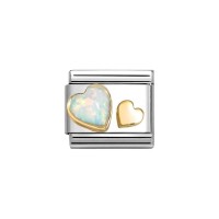 Link Nomination Acero y Oro Corazón Opalo Blanco 030520 10