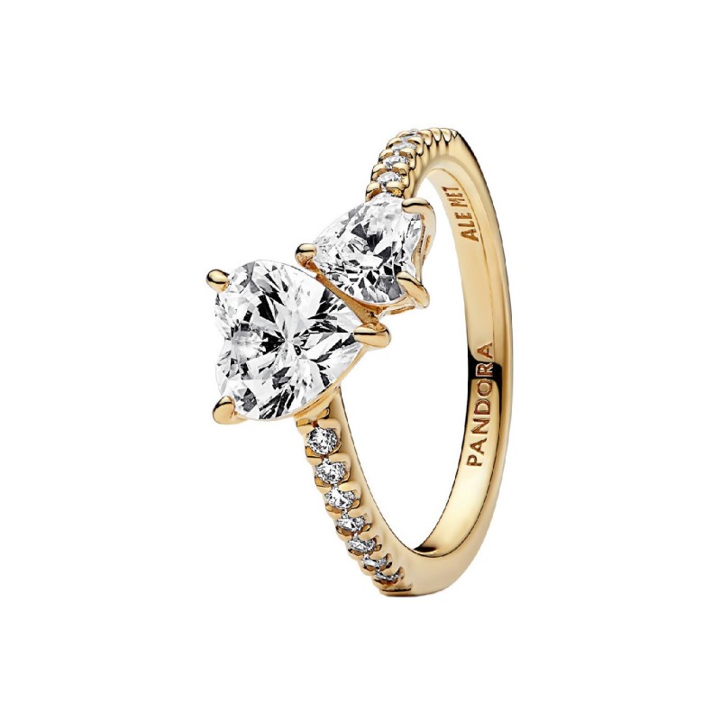 Anillo Pandora Dorado Corazón Doble Brillante 161198C01 | Joyería R...