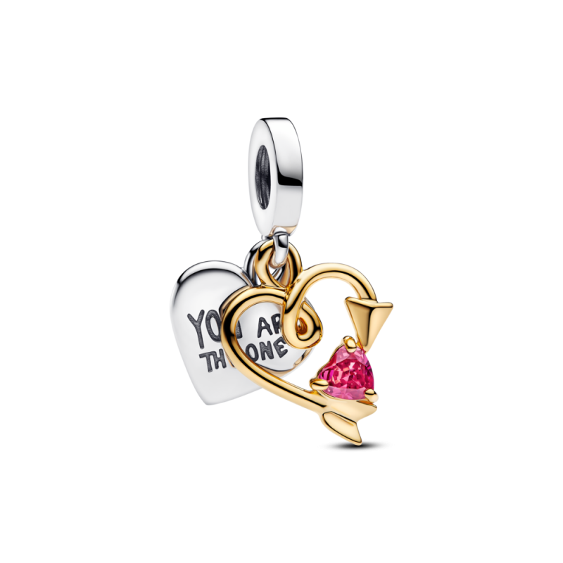 Charm Pandora Colgante Doble plata baño oro 14k Corazón Grabable & Flecha 763622C01