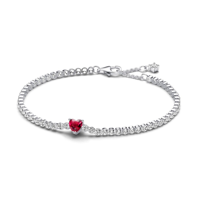 Pulsera Pandora Tenis Corazón Brillante Rojo 590041C02