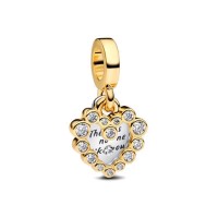 Charm Pandora Colgante Doble baño oro 14k Corazón Brillante 763765C01
