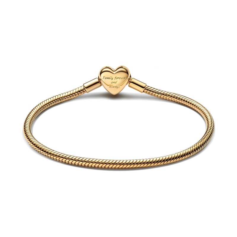 Pulsera Pandora Moments baño oro 14k Cadena de Serpiente Cierre Corazón Infinito Brillante 563758C01