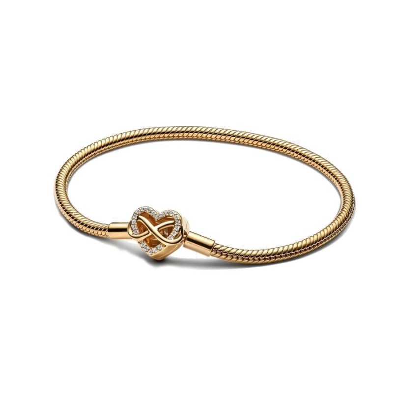 Pulsera Pandora Moments baño oro 14k Cadena de Serpiente Cierre Corazón Infinito Brillante 563758C01