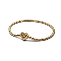 Pulsera Pandora Moments baño oro 14k Cadena de Serpiente Cierre Corazón Infinito Brillante 563758C01