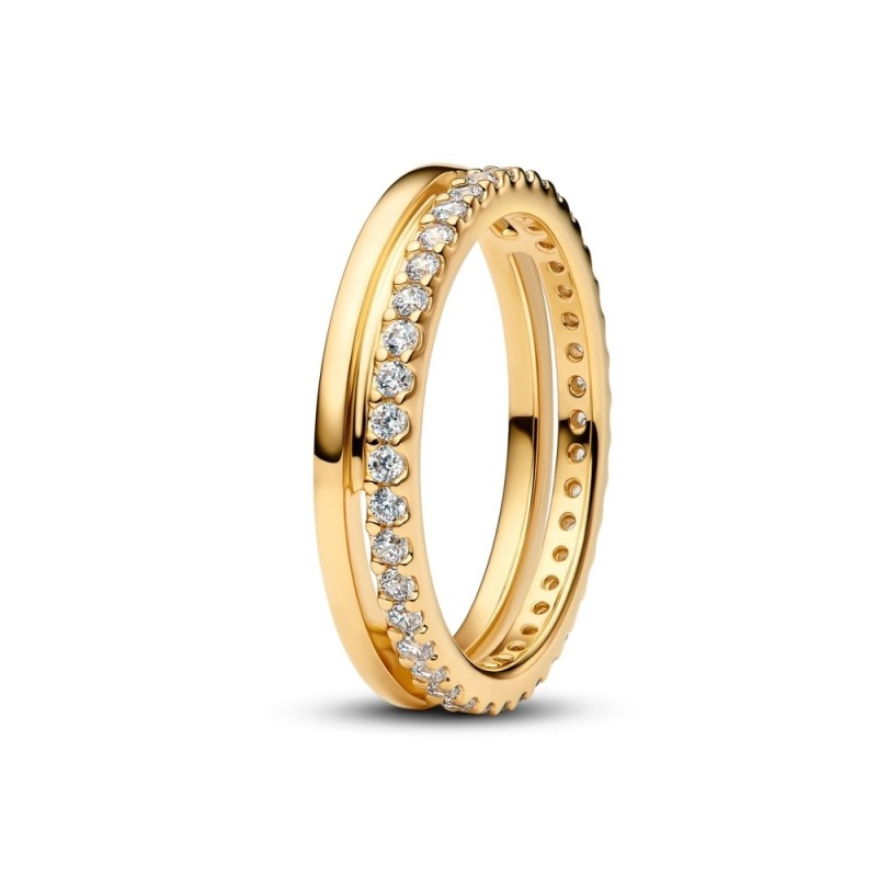 Anillo Pandora Baño oro 14K Doble Banda 163799C01