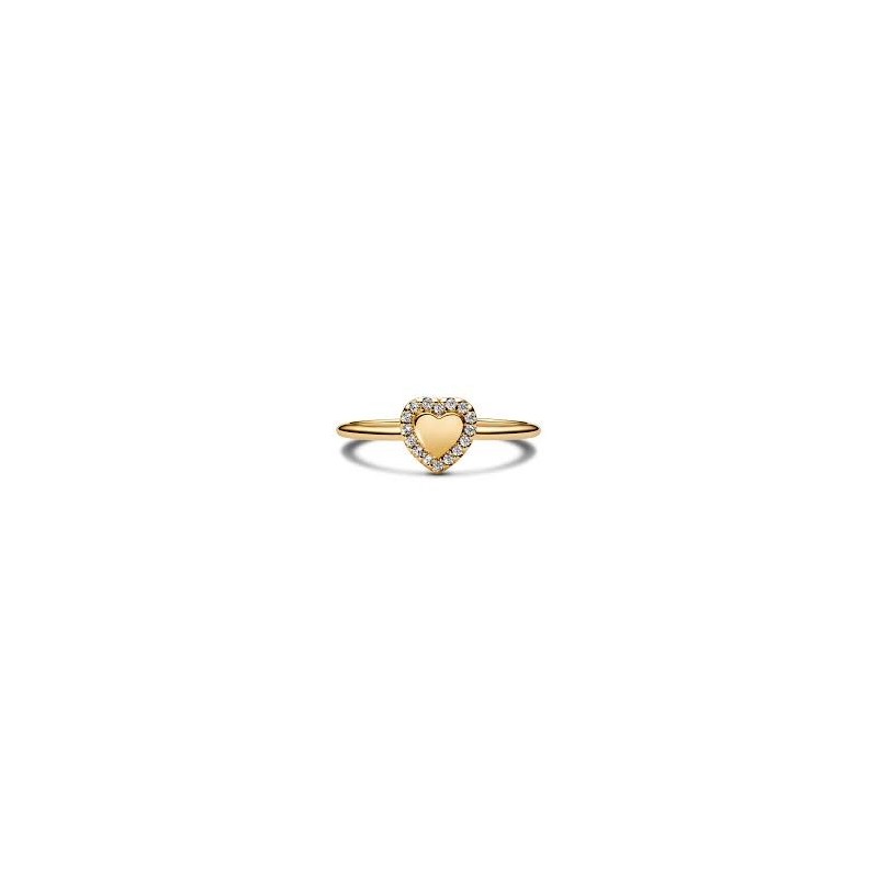 Anillo Pandora Grabable Baño oro 14k Halo Corazón 163801C01