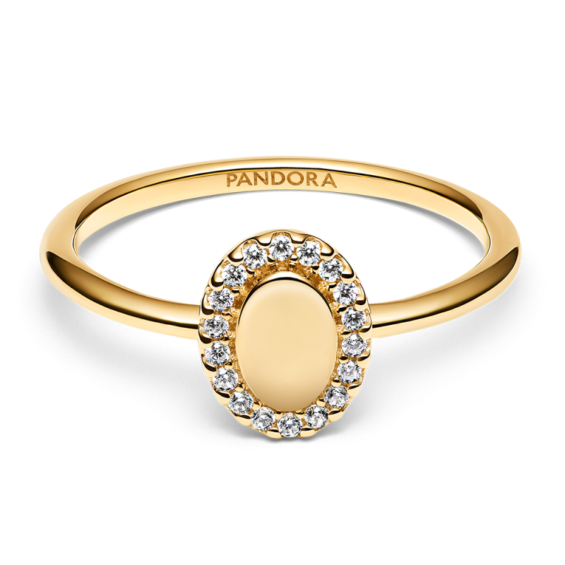 Anillo Pandora Grabable baño oro 14k Halo Ovalado 163800C01