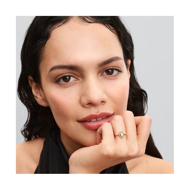 Anillo Pandora Grabable baño oro 14k Halo Ovalado 163800C01