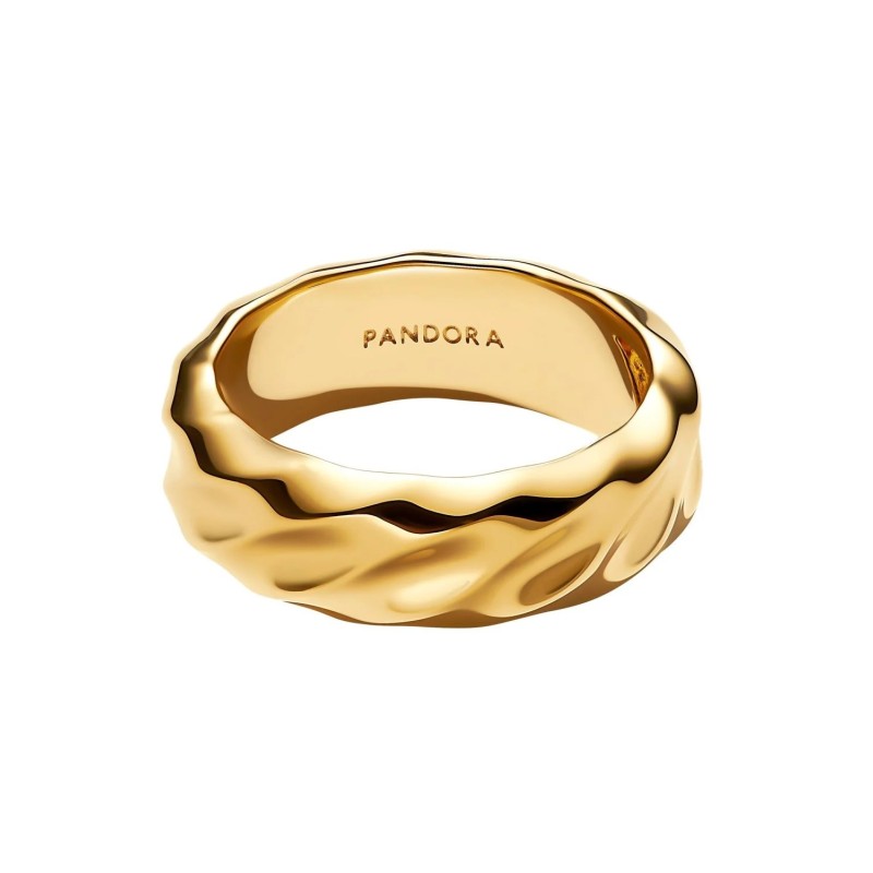 Anillo Pandora Dorado Banda Ancha Ondulada 163886C00