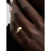 Anillo Pandora Dorado Banda Ancha Ondulada 163886C00