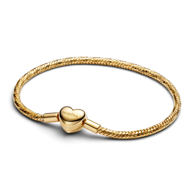 Pulsera Pandora Cadena de Serpiente baño oro 14k Cierre Corazón 564236C00