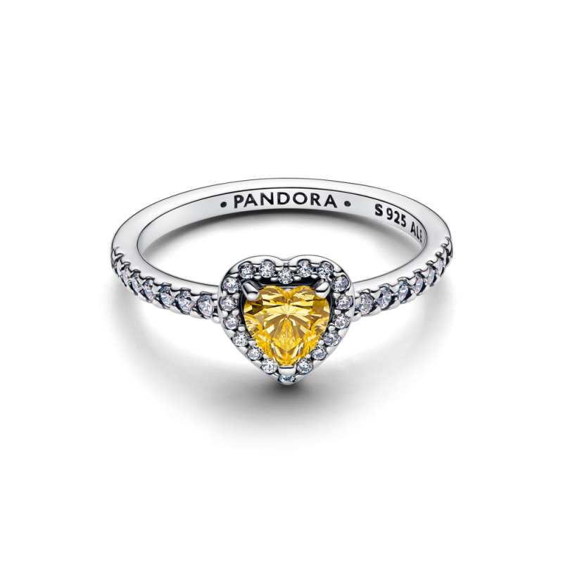 Anillo Pandora Corazón Amarillo en Relieve  Brillante 198421C06